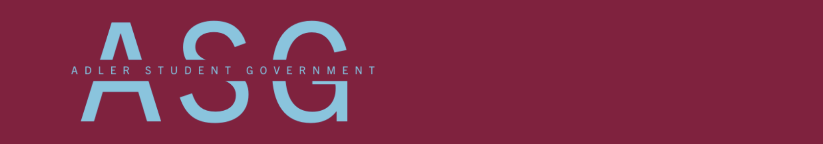 Dark red background with light blue letters that say ASG - Adler Student Government